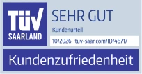 TÜV Saarland Kundenzufriedenheit 2026: sehr gut (1,6)
